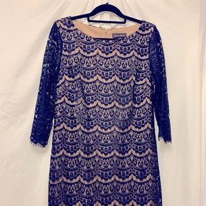 Jessica Howard Semi Formal Knee Length Navy Blue Illusion Dress